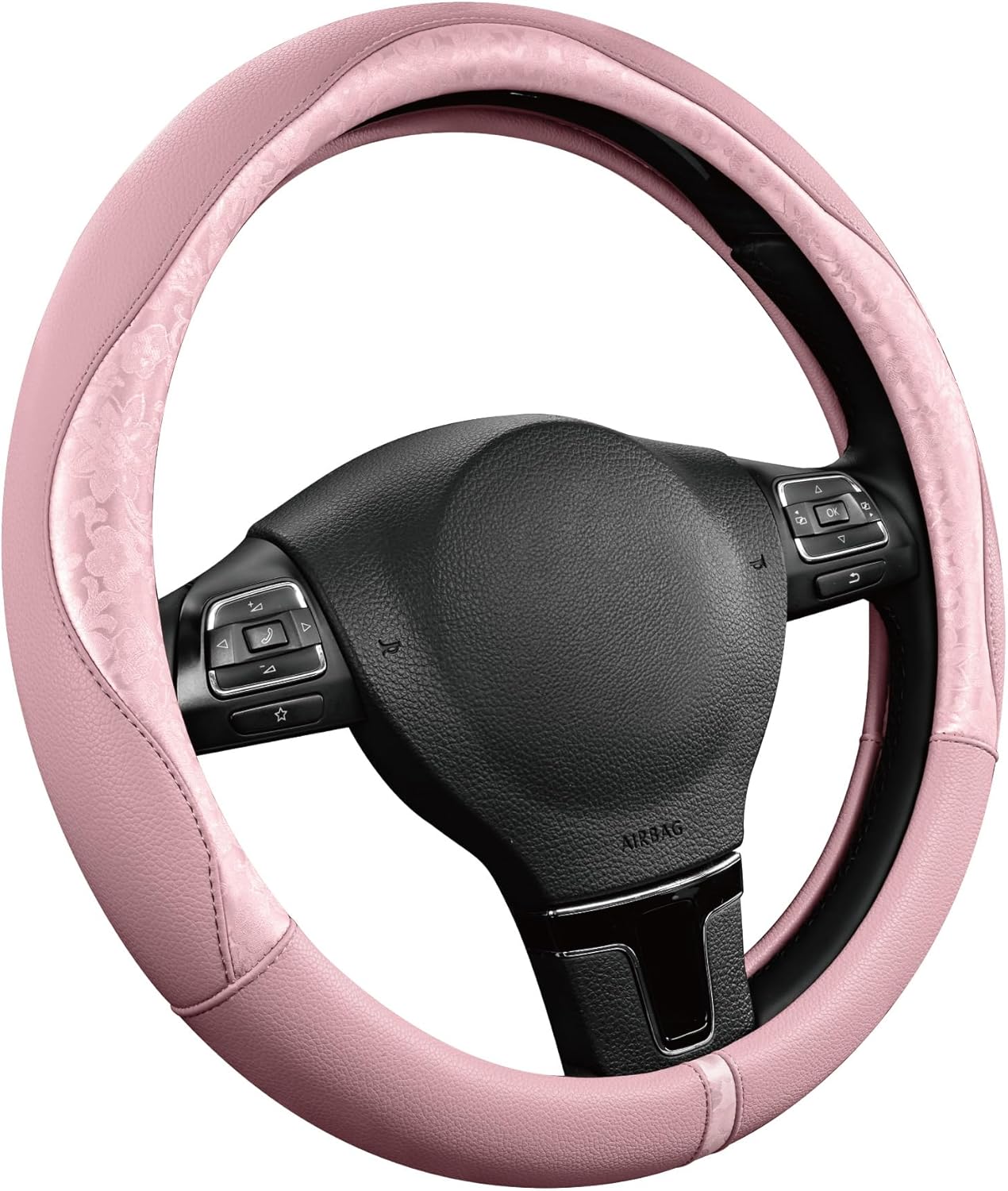 Funda volante cuero rosa ajuste universal 14.5-15.5"