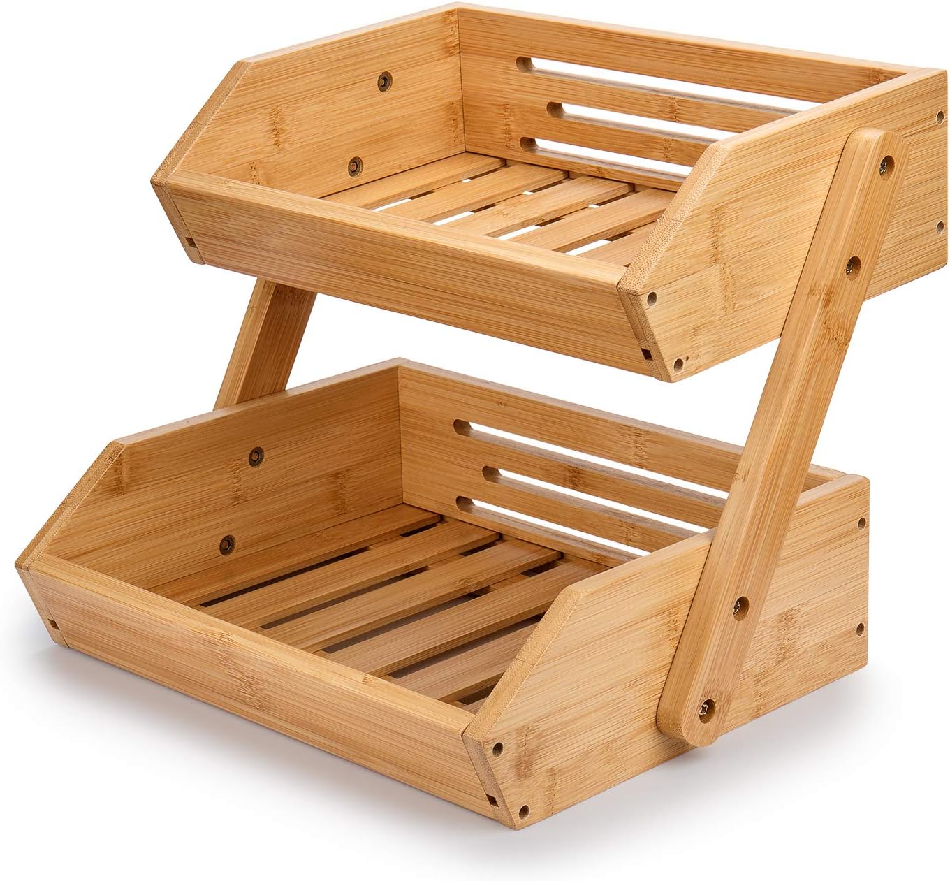 Cesta frutas bambú 2 niveles soporte almacenamiento cocina