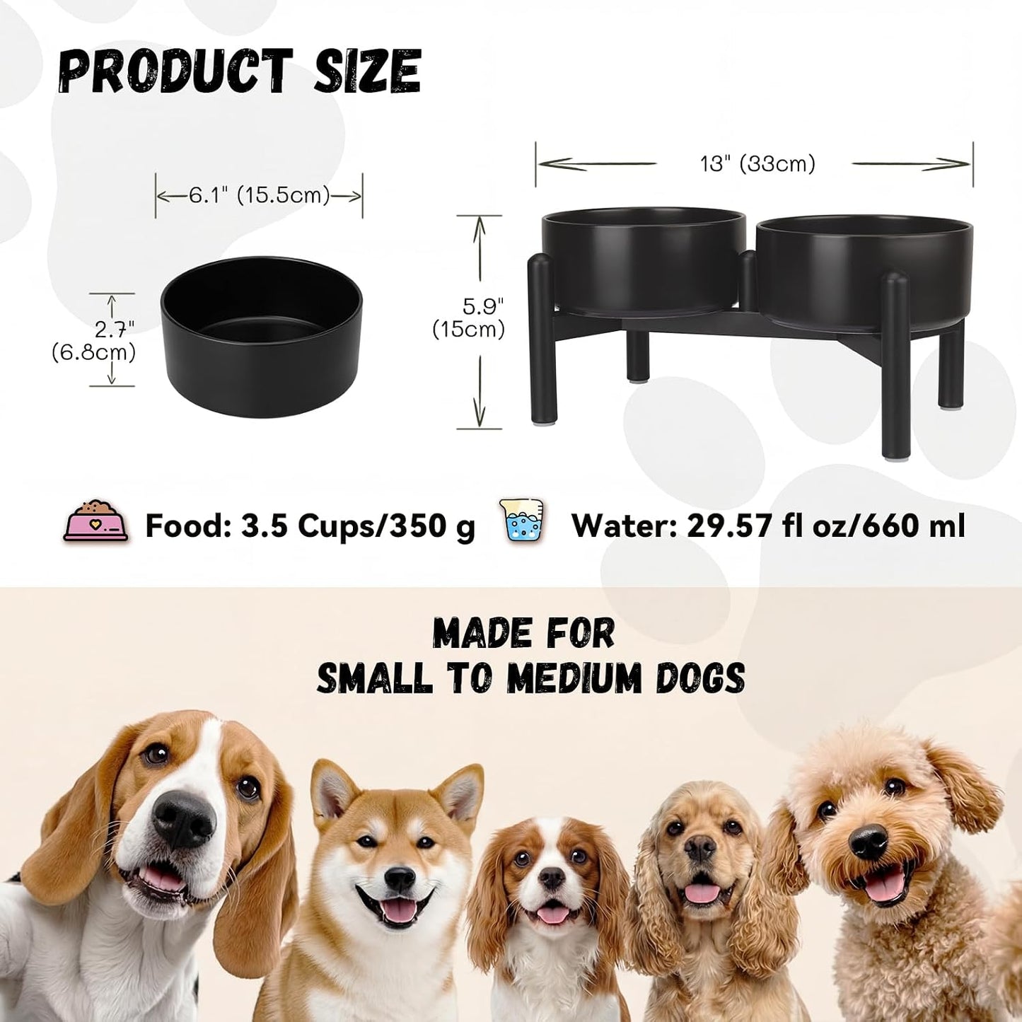 Set cuencos elevados cerámica perros con soporte acero inox