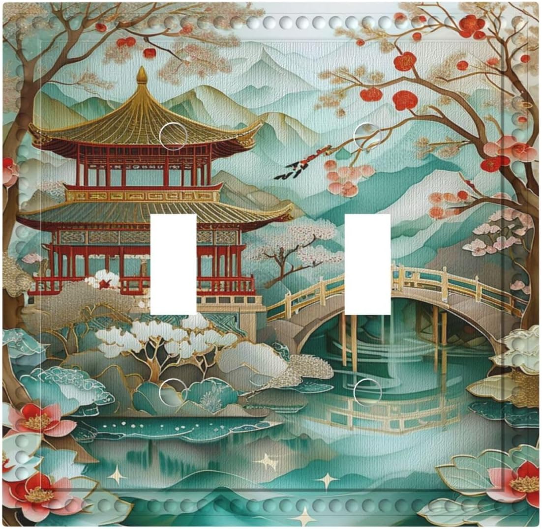 Placa interruptor doble decorativa con motivos chinos
