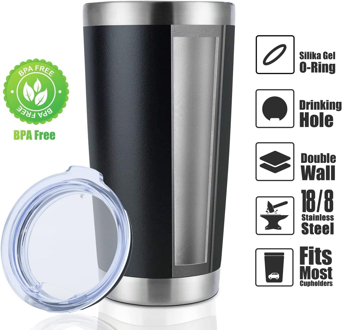 Vaso acero inox 20oz doble pared aislado con tapa