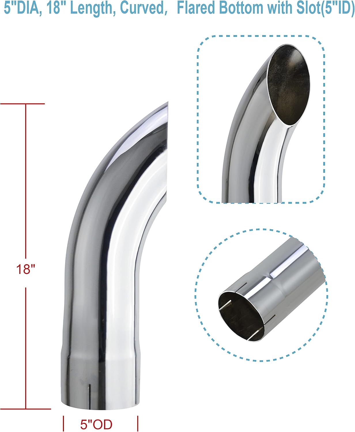 Tubo escape cromado 5x18" curvado acampanada ranura