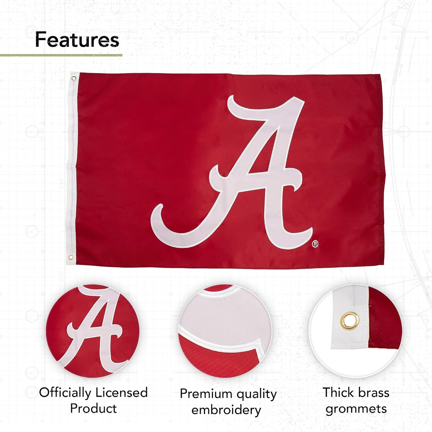 Bandera nailon Crimson Tide 3x5 interiores exteriores