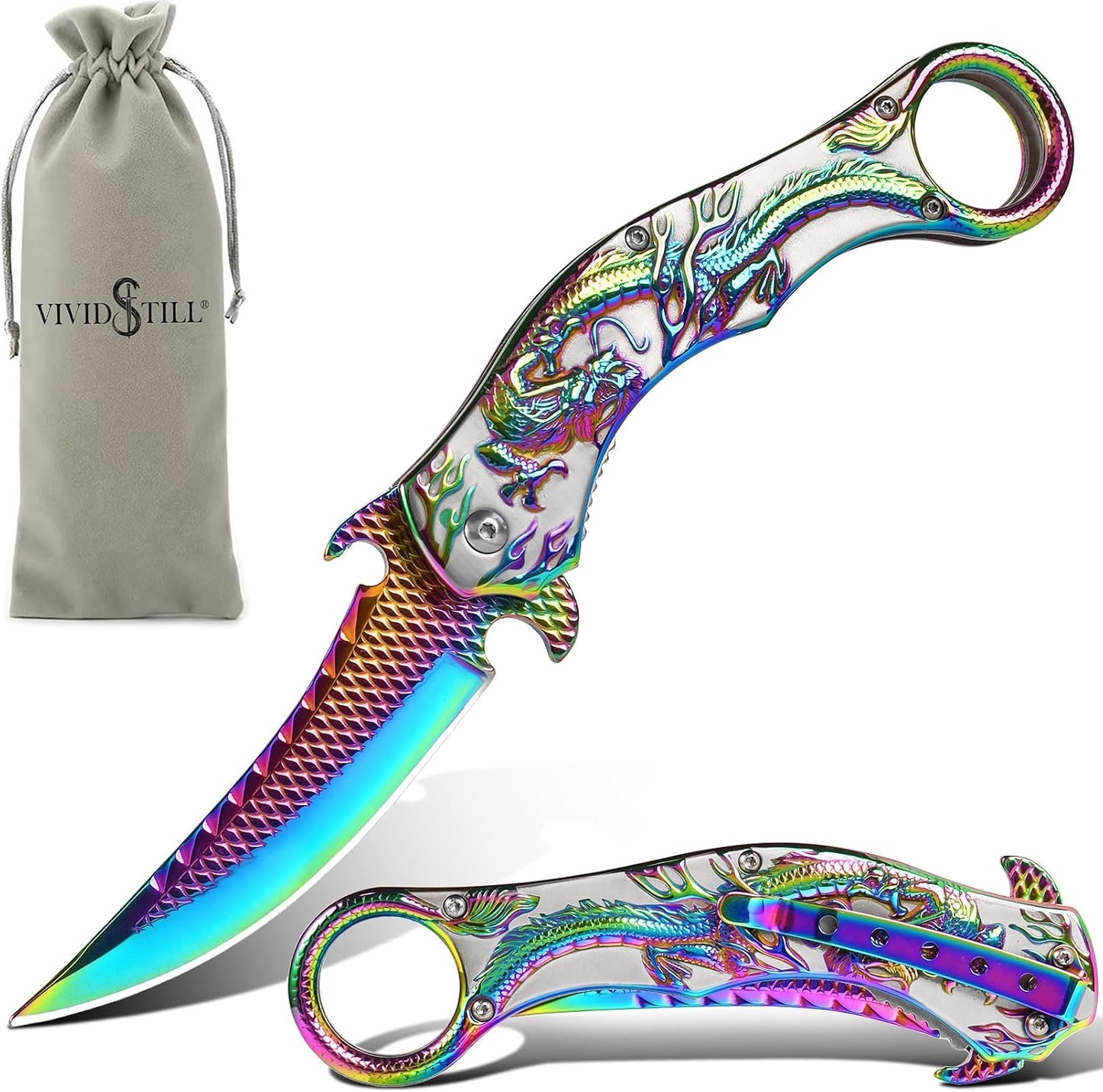 Cuchillo plegable EDC con relieve dragón 3D para hombres