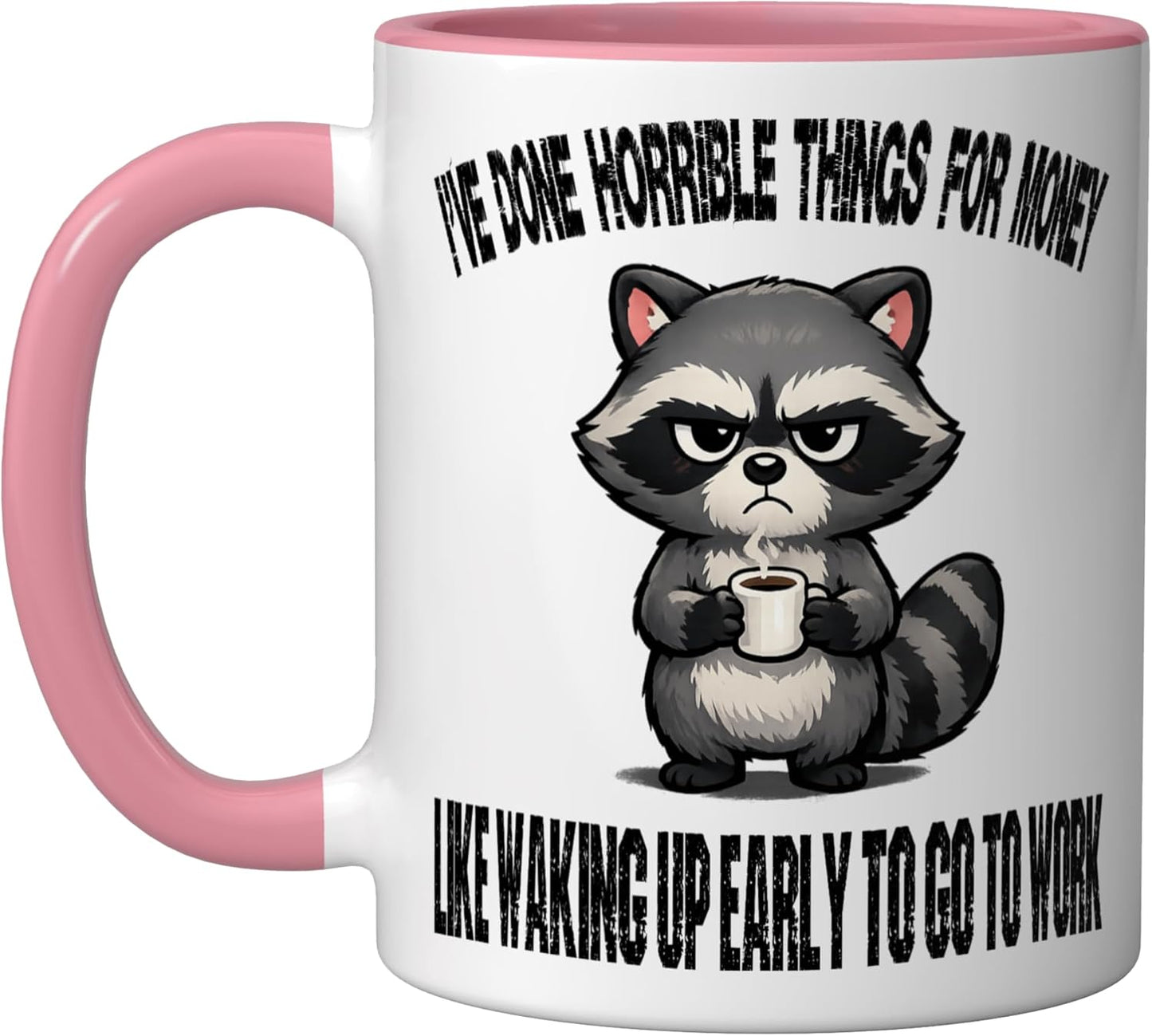 Taza Cerámica Grumpy Raccoon Coffee Club Rosa/Blanca