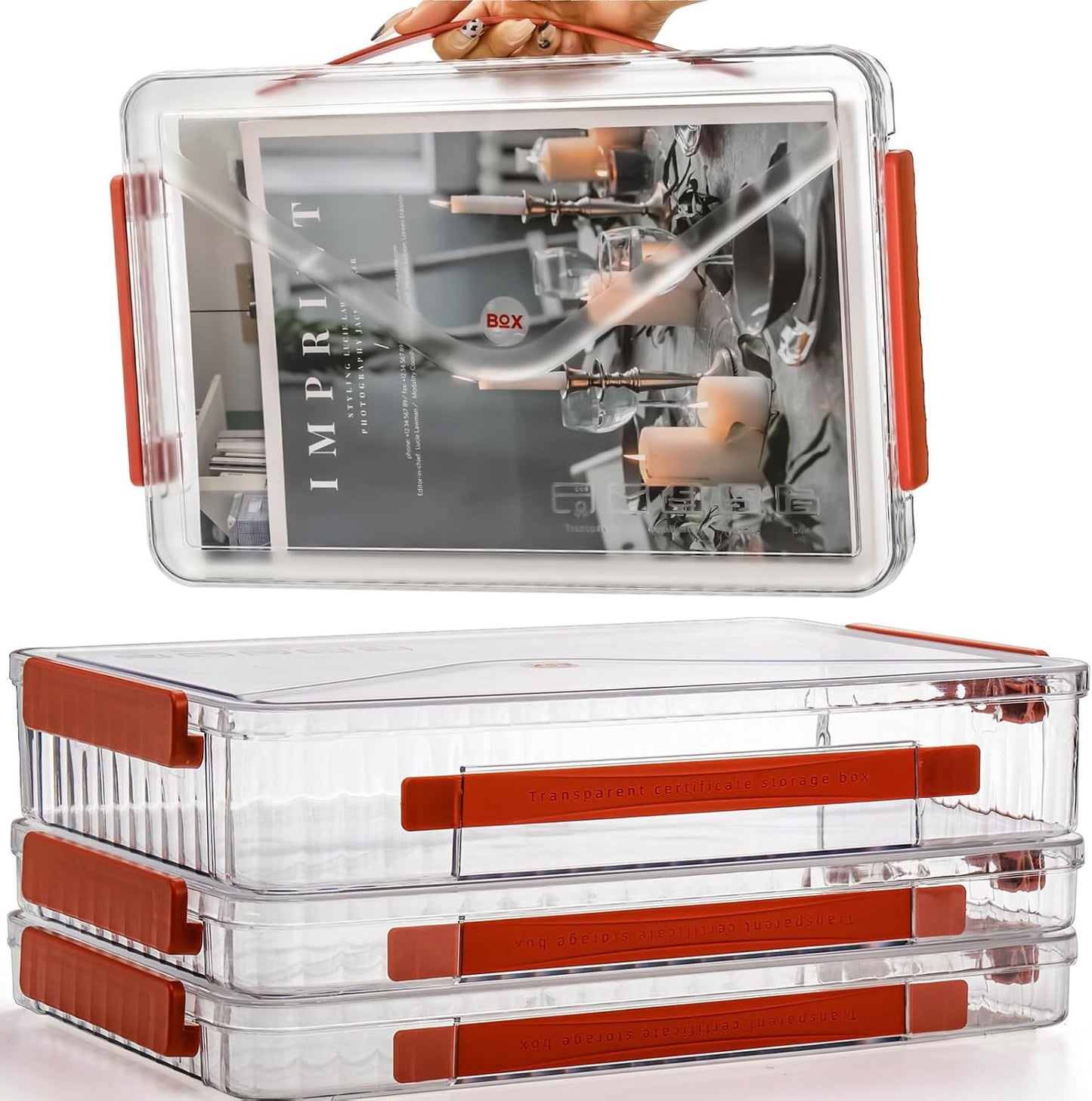 Set 3 cajas plástico transparente 9x13pulg para documentos A4