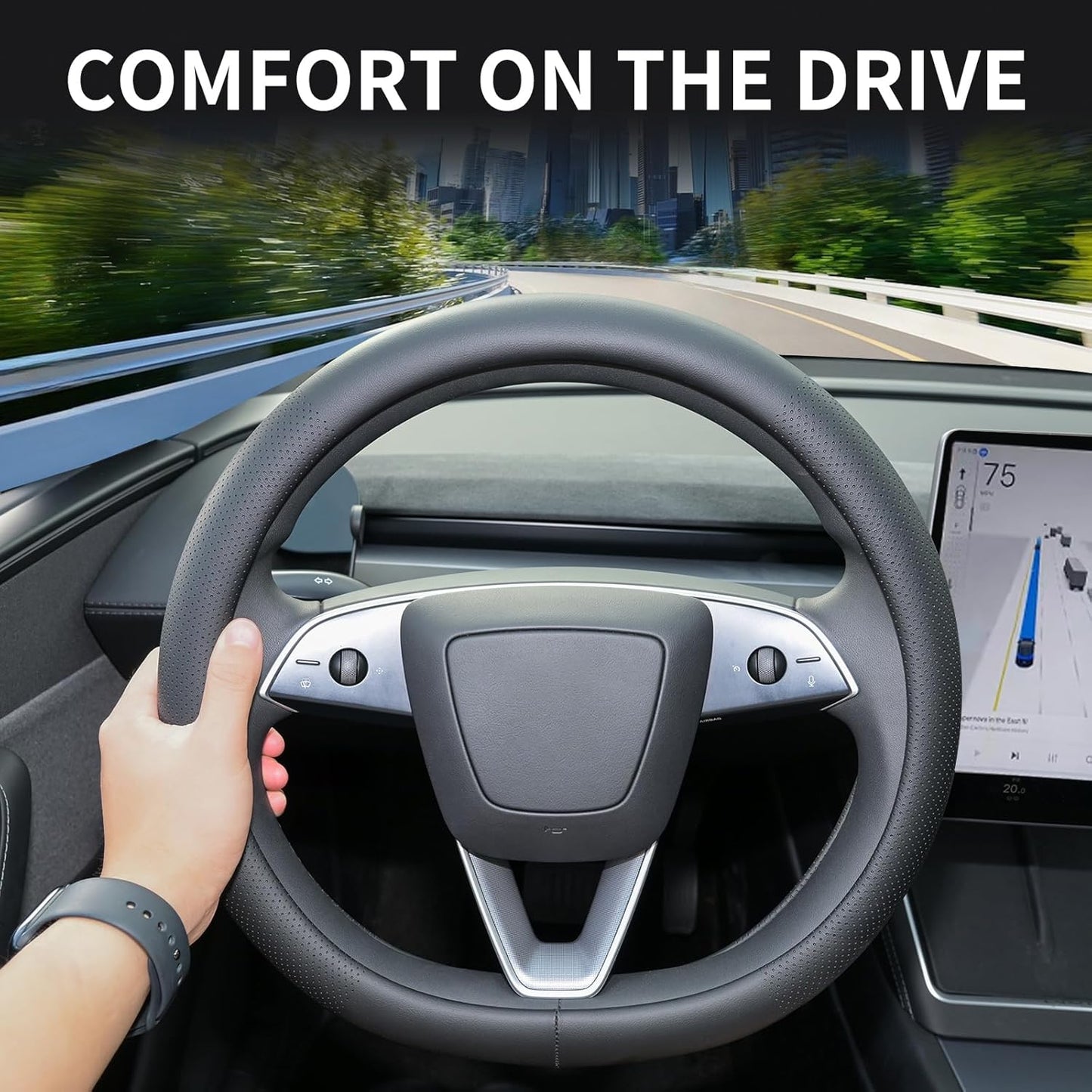 Funda cuero napa volante Tesla Model 3/Y negro