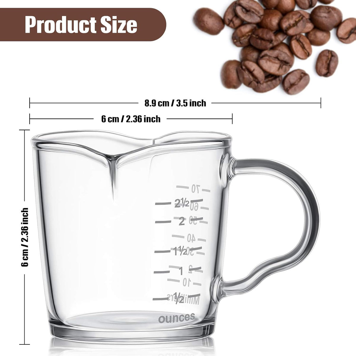 3 Pzas Vasos Espresso Taza 3oz Jarra Barista con Mango