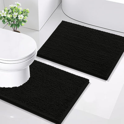 Set 2 Alfombras Baño Chenilla Absorbente y Forma U Antiderrap
