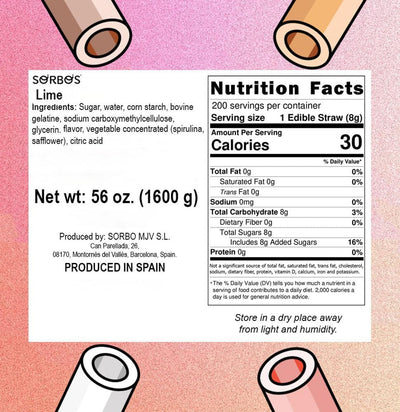 Pajitas sabor lima biodegradables 7.4pulg sin plástico 200uds