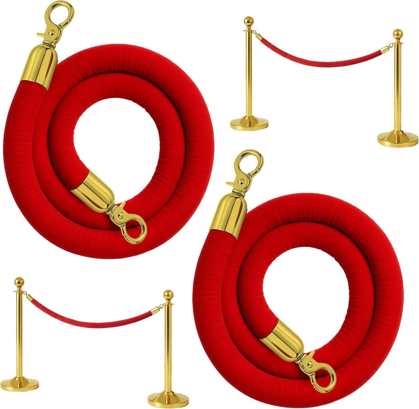 2 Cuerdas Terciopelo Rojo 5ft con Ganchos Dorados Barrera VIP