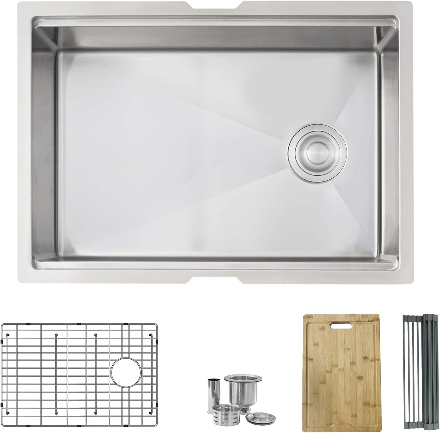 Fregadero cocina acero inox 27x19pulg con rejilla y tabla