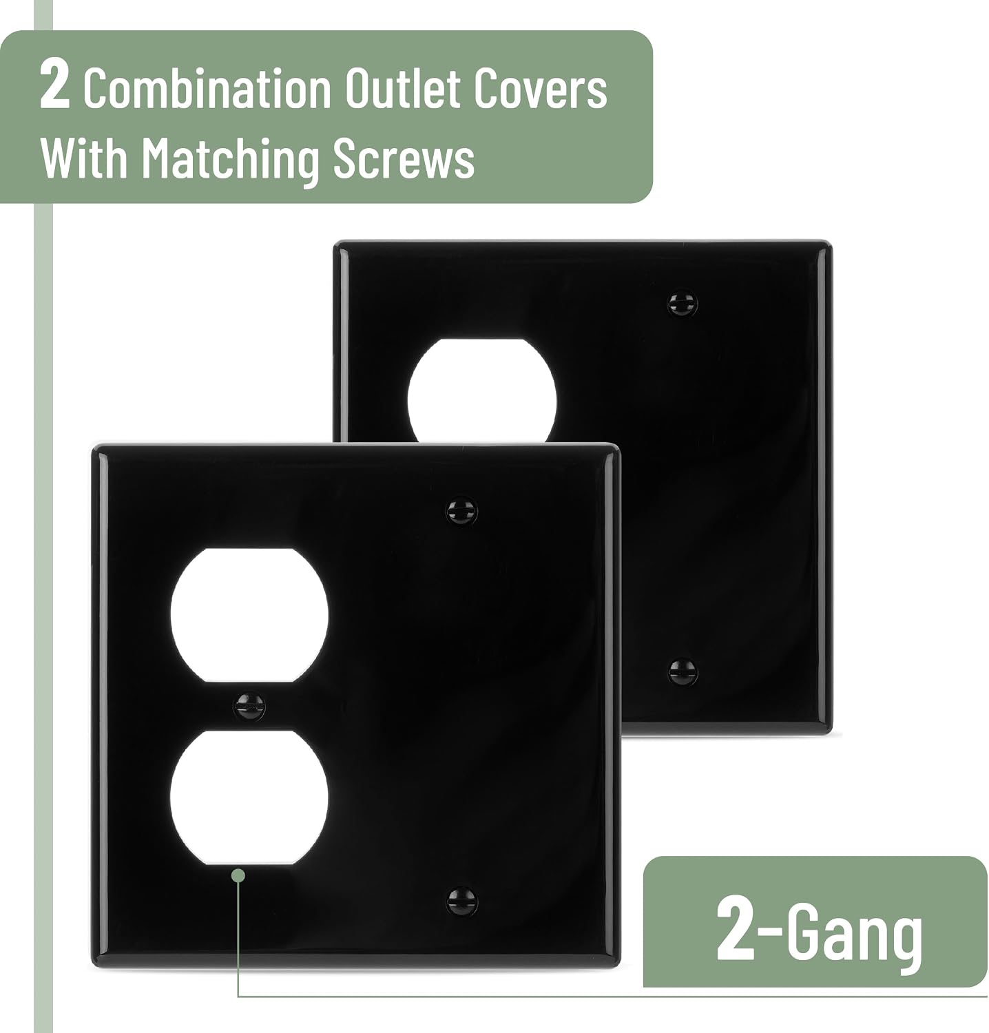 Placa pared 2 bandas 4.5x4.57pulg negro dúplex blanco