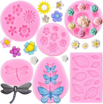 Molde silicona flores hojas rosa para pastel