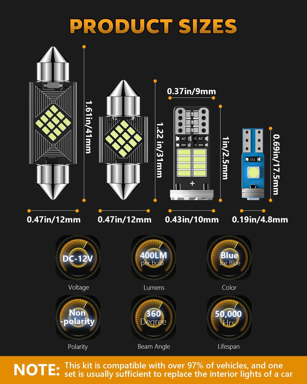 24 Pzas Luces LED Interiores Coche Kit Bombillas Brillantes