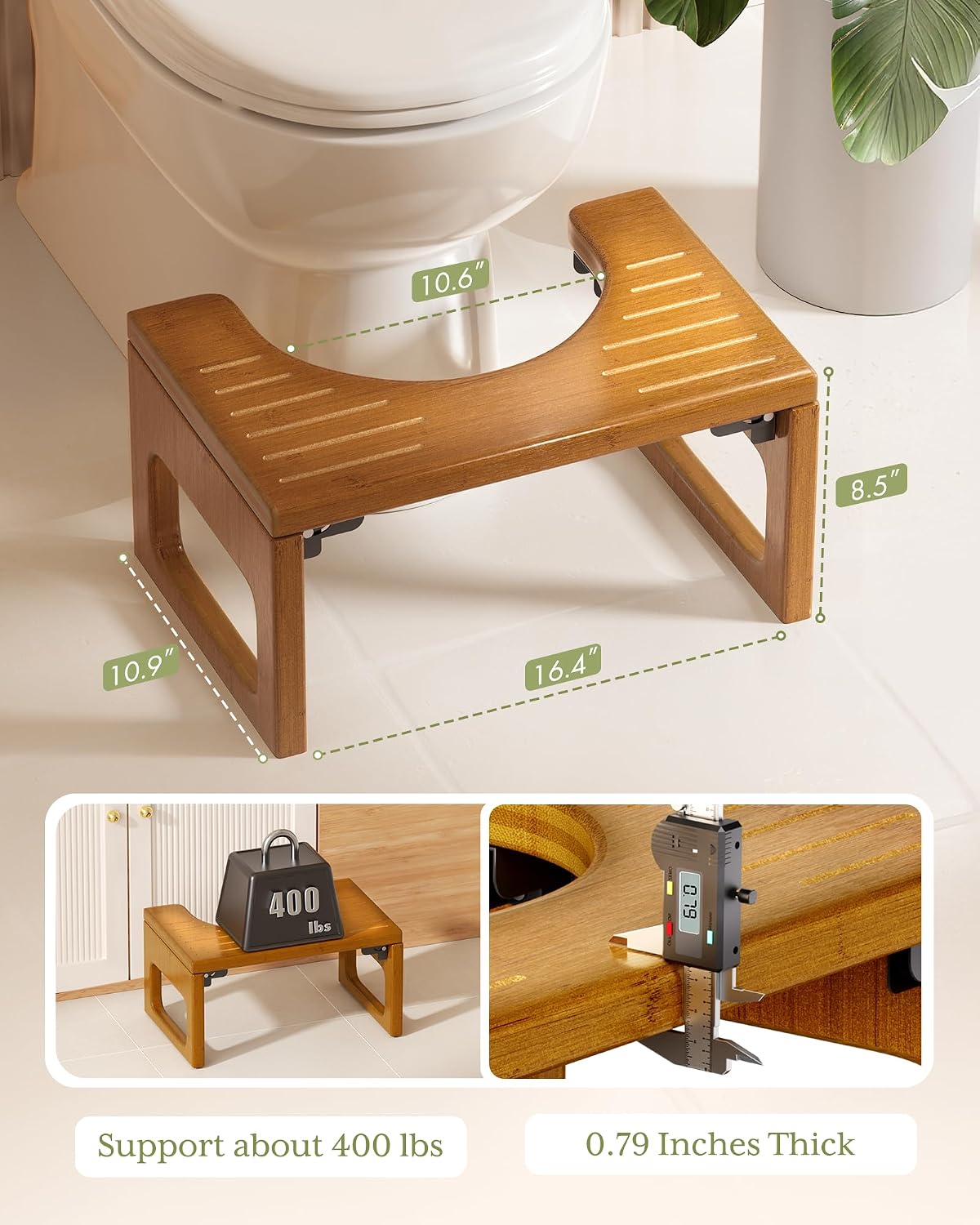 Taburete inodoro bambú 8.5pulg adultos plegable para