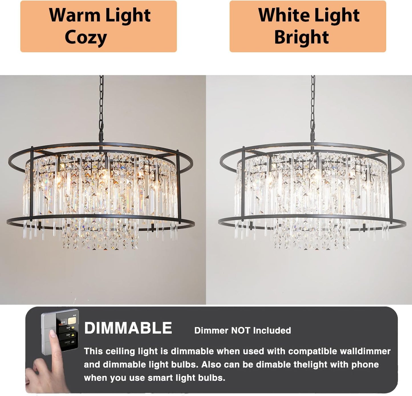 Candelabro redondo moderno 23.6pulg 6 luces metal negro