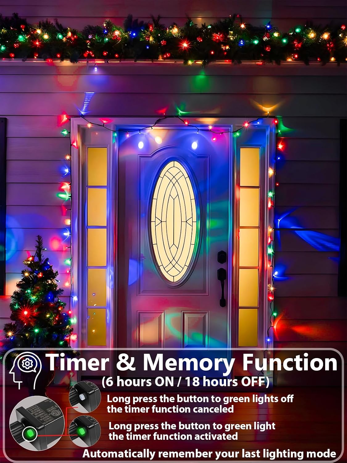 200 Luces LED Navidad Multicolor 75.8ft Exteriores e Interiores