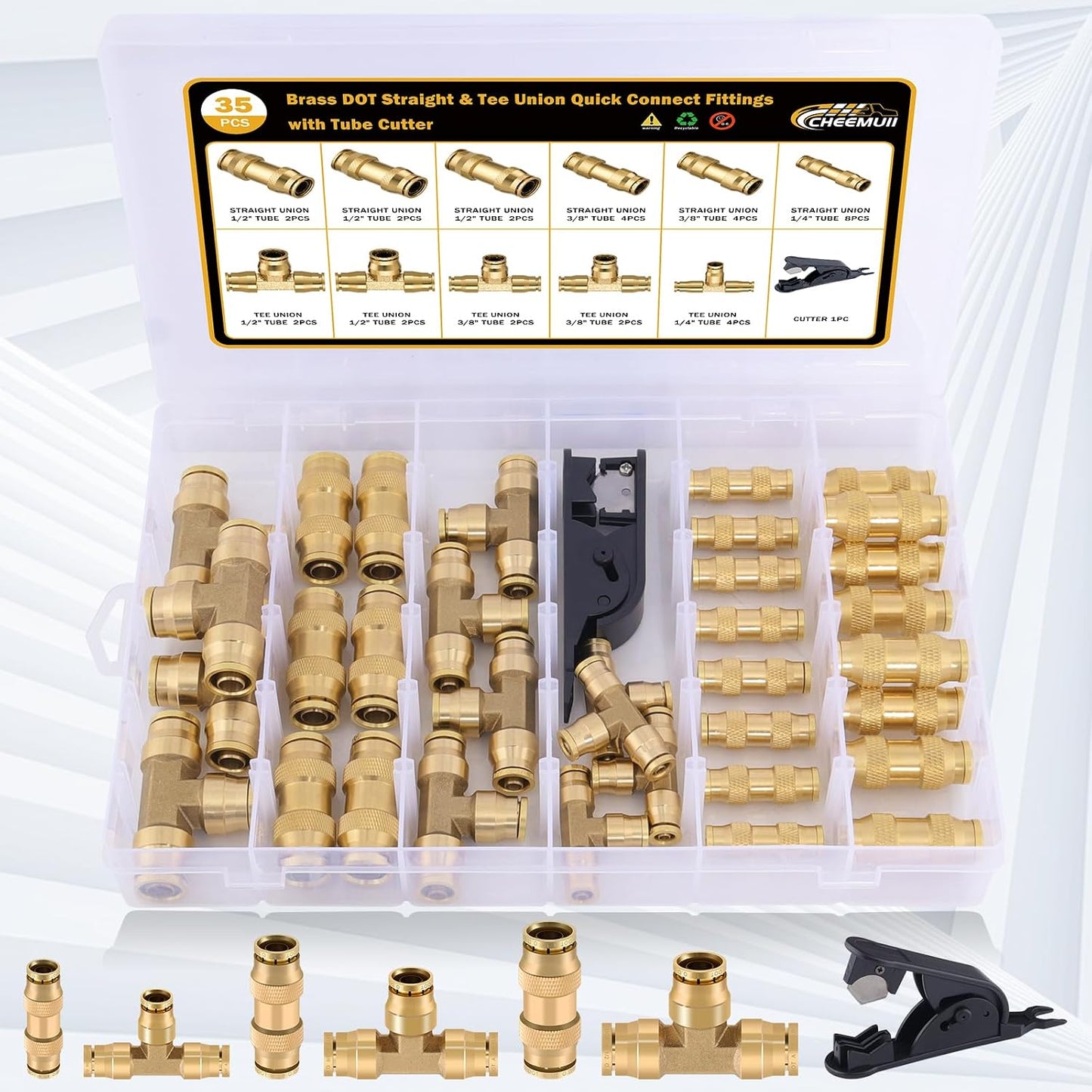 Kit 35 Pzas Accesorios Aire Latón DOT 1/4 3/8 1/2