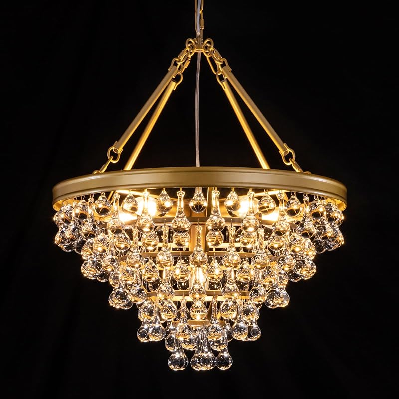 Candelabro cristal 6 luces dorado 20pulg para comedor