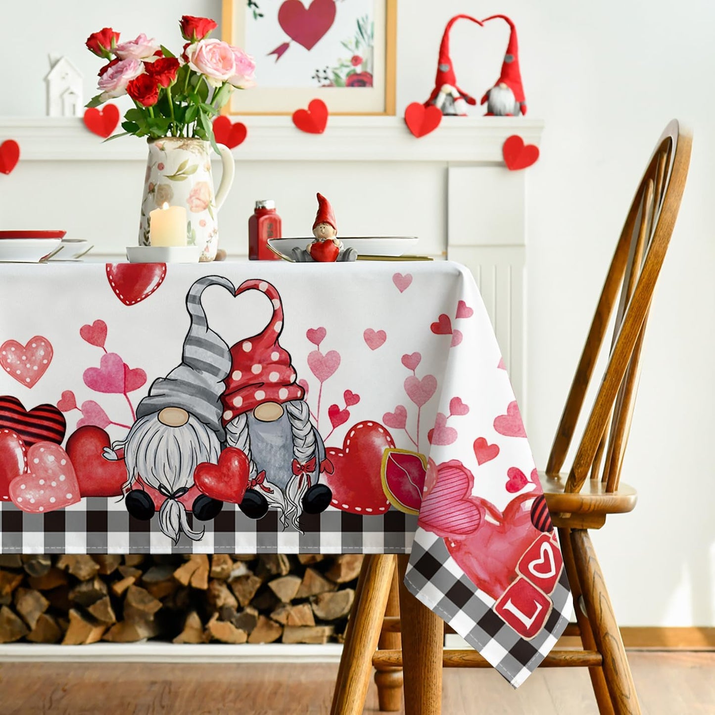 Mantel cuadros buffalo negro 60x84pulg gnomos y camiones