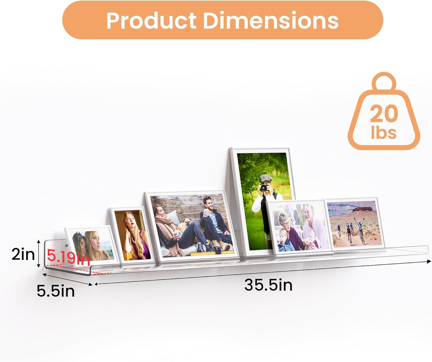 Estantes acrílicos 35.5" para organiz. pared 2uds