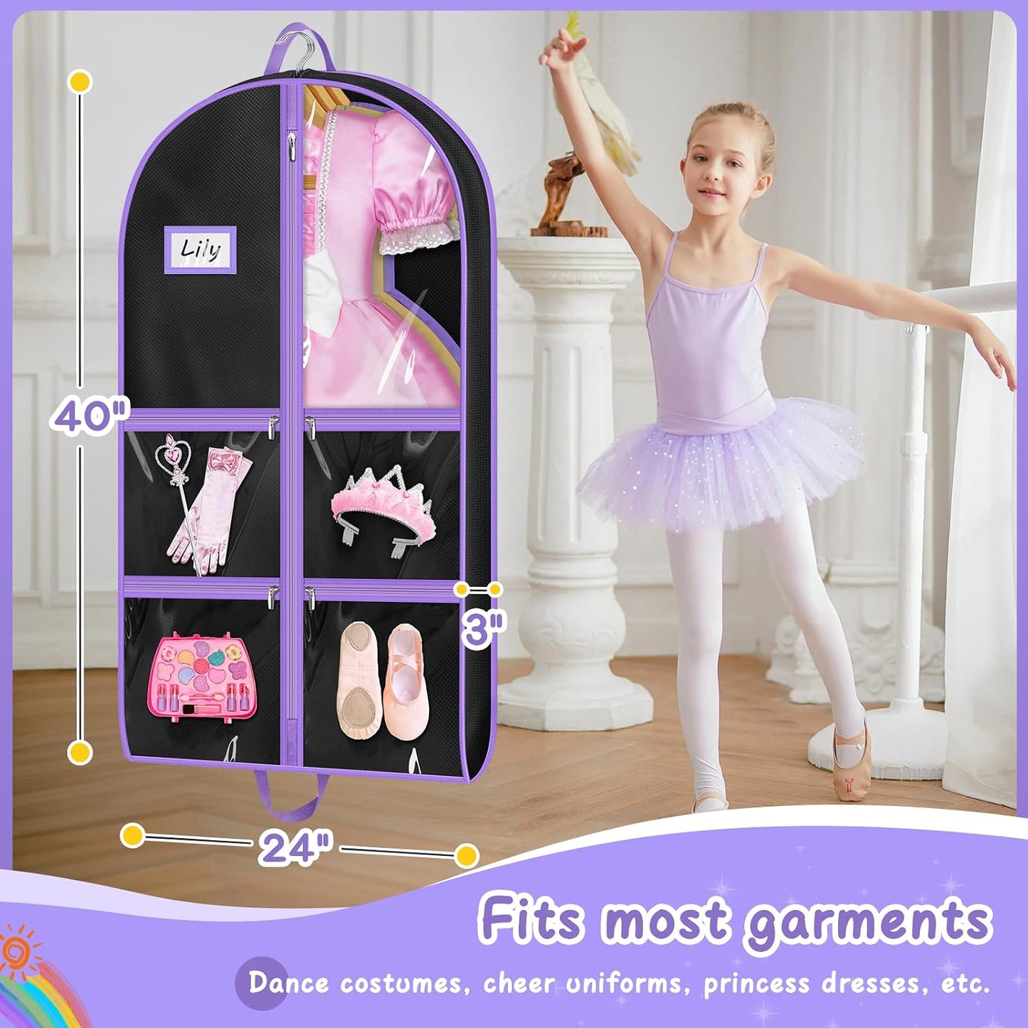 Bolsa ropa baile 40" con 4 bolsillos para niños y adultos