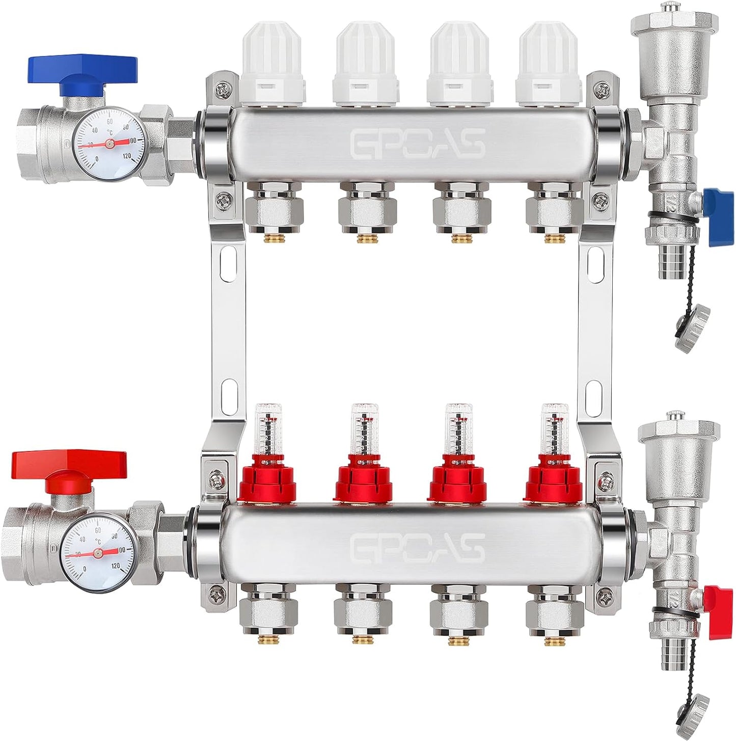 Kit colector calefacción PEX 4 ramas acero inox