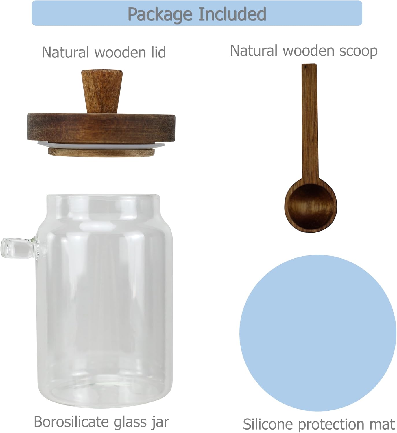 Tarros vidrio con tapa madera 770ml para azúcar café
