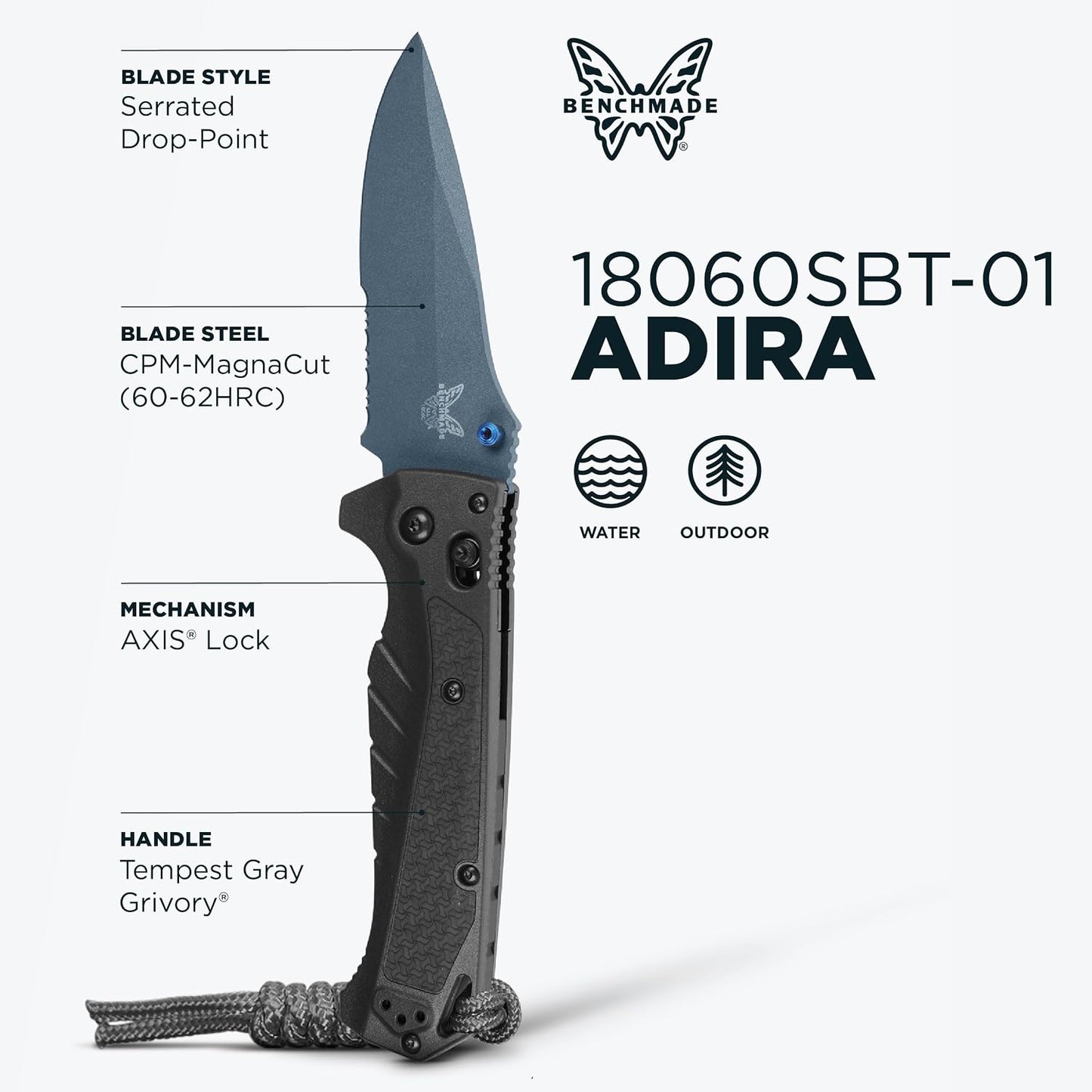 Cuchillo agua pesca hoja serrada mango grivory gris
