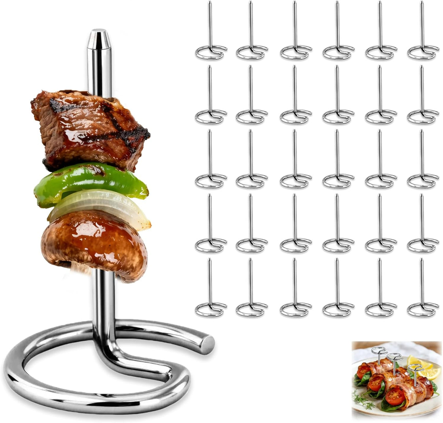 30 Pzas Pinchos Acero Inox Redondos para Barbacoa y Freidora