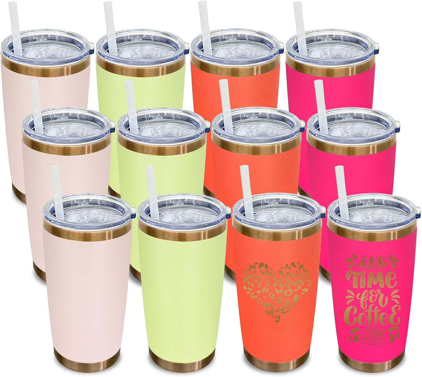Vaso térmico acero inox 20oz set 12uds con tapa y pajita