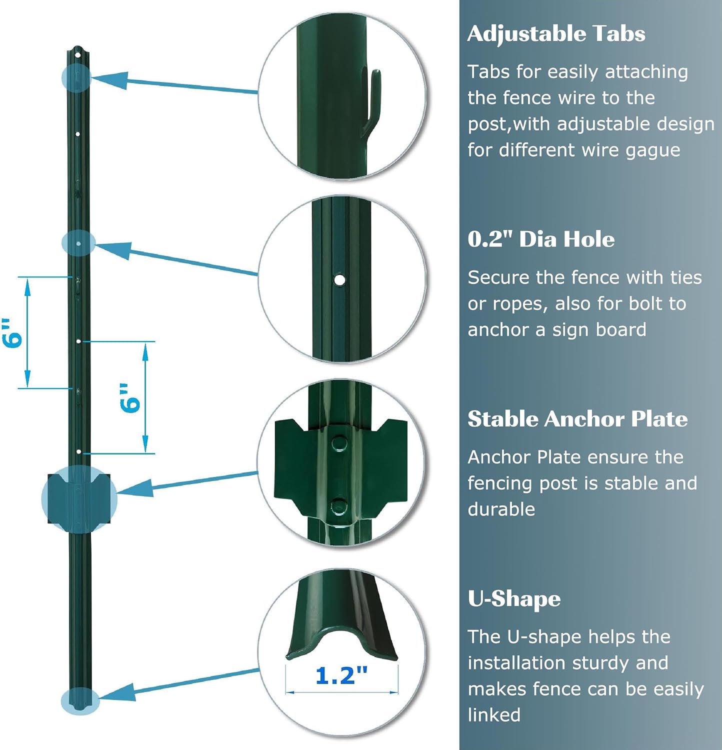 Poste valla acero canal U 4ft pack 5 jardín