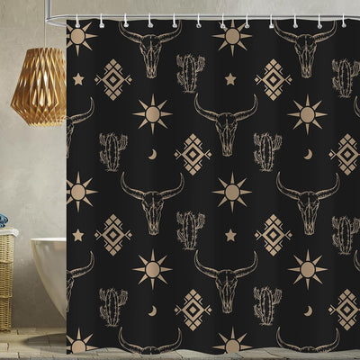 Cortina ducha bohemio calavera vaca negro dorado