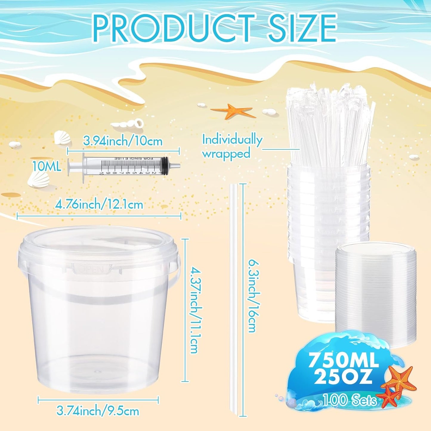 300 Pzas Cubos Plástico Bebidas con Tapas 25oz Transparente