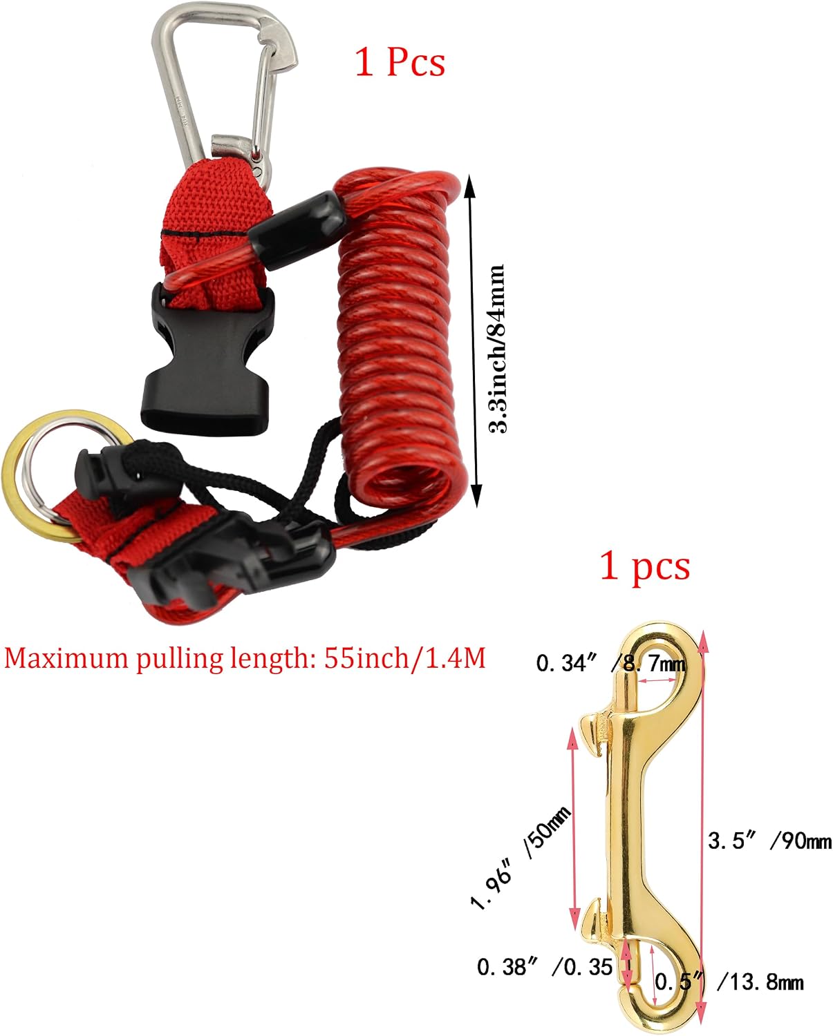Cordón buceo espiral resorte doble gancho hebilla rápida set 1