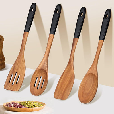 Juego cucharas madera 14pulg utensilios cocina acacia