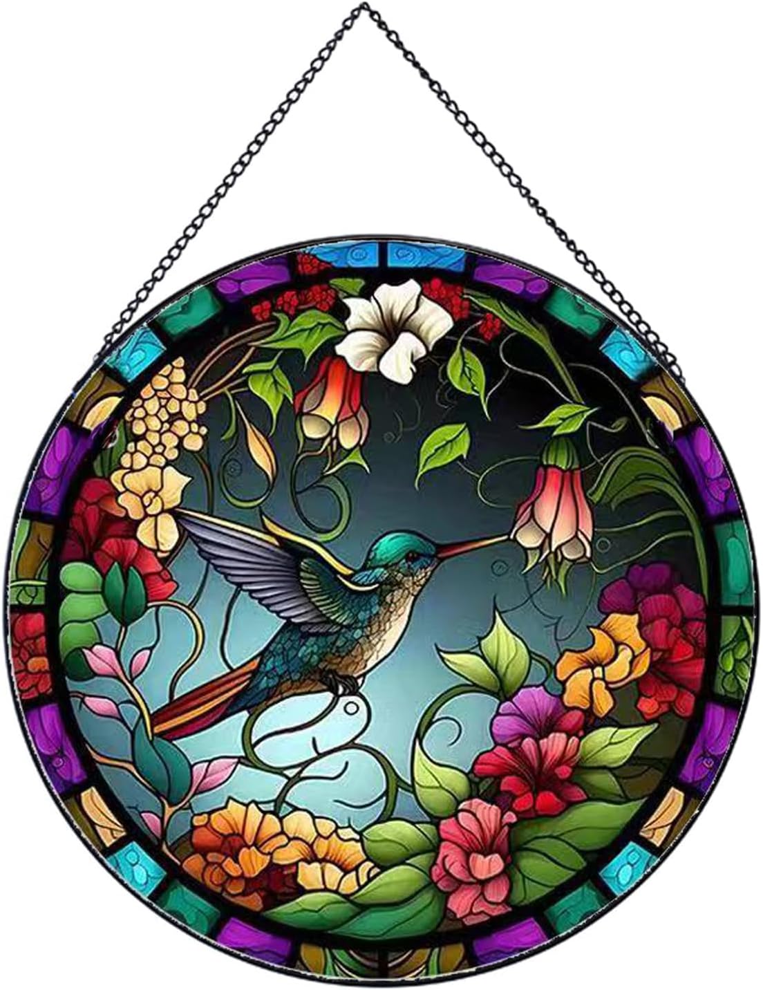 Atrapasoles colibríes vitrales 7.87" pintado a mano