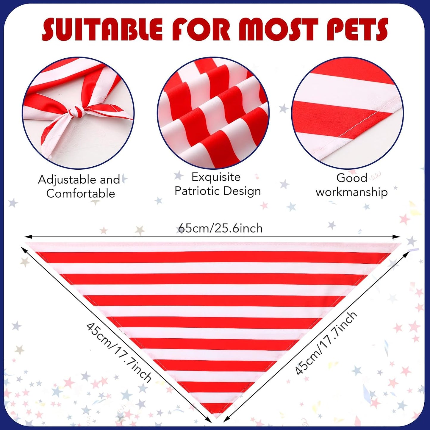 12 Bandanas Patrióticas para Perros Rojo Blanco Azul Rayas