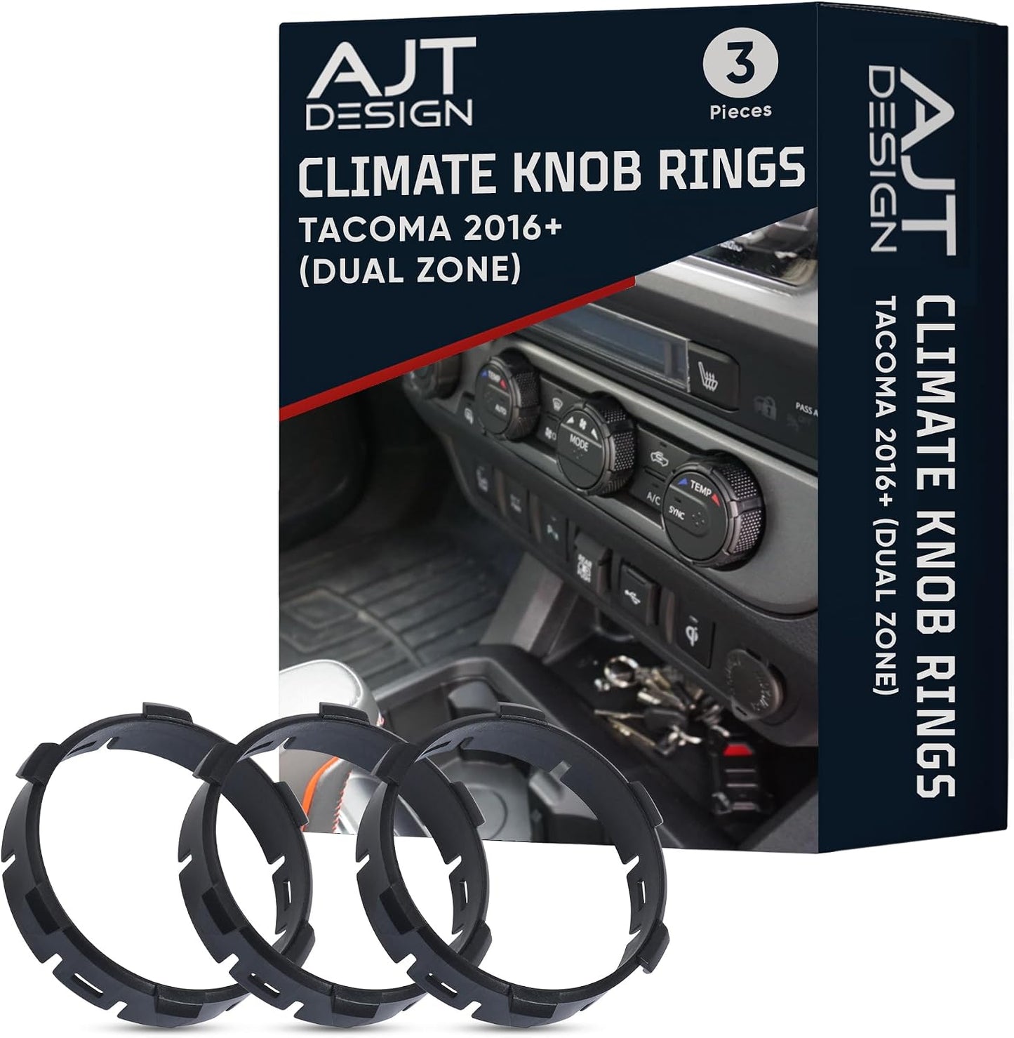Anillos perilla climática Toyota Tacoma 2016-23 pack 3 negro