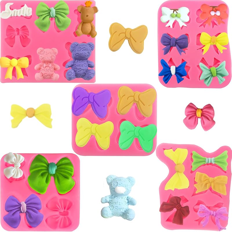 5 Moldes Fondant Lazo Silicón para Dulces Pasteles Decoración