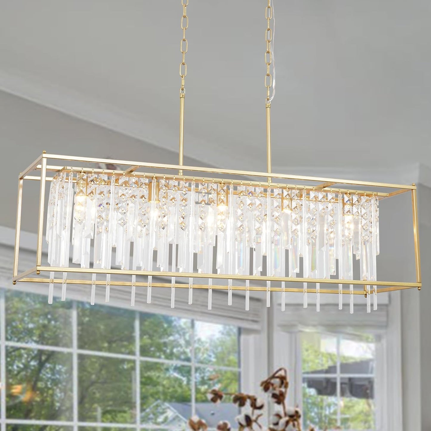 Candelabro rectangular cristal 5 luces color dorado 39pulg