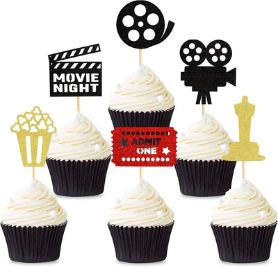 36 Adornos Cupcakes Película Purpurina Temática Hollywood