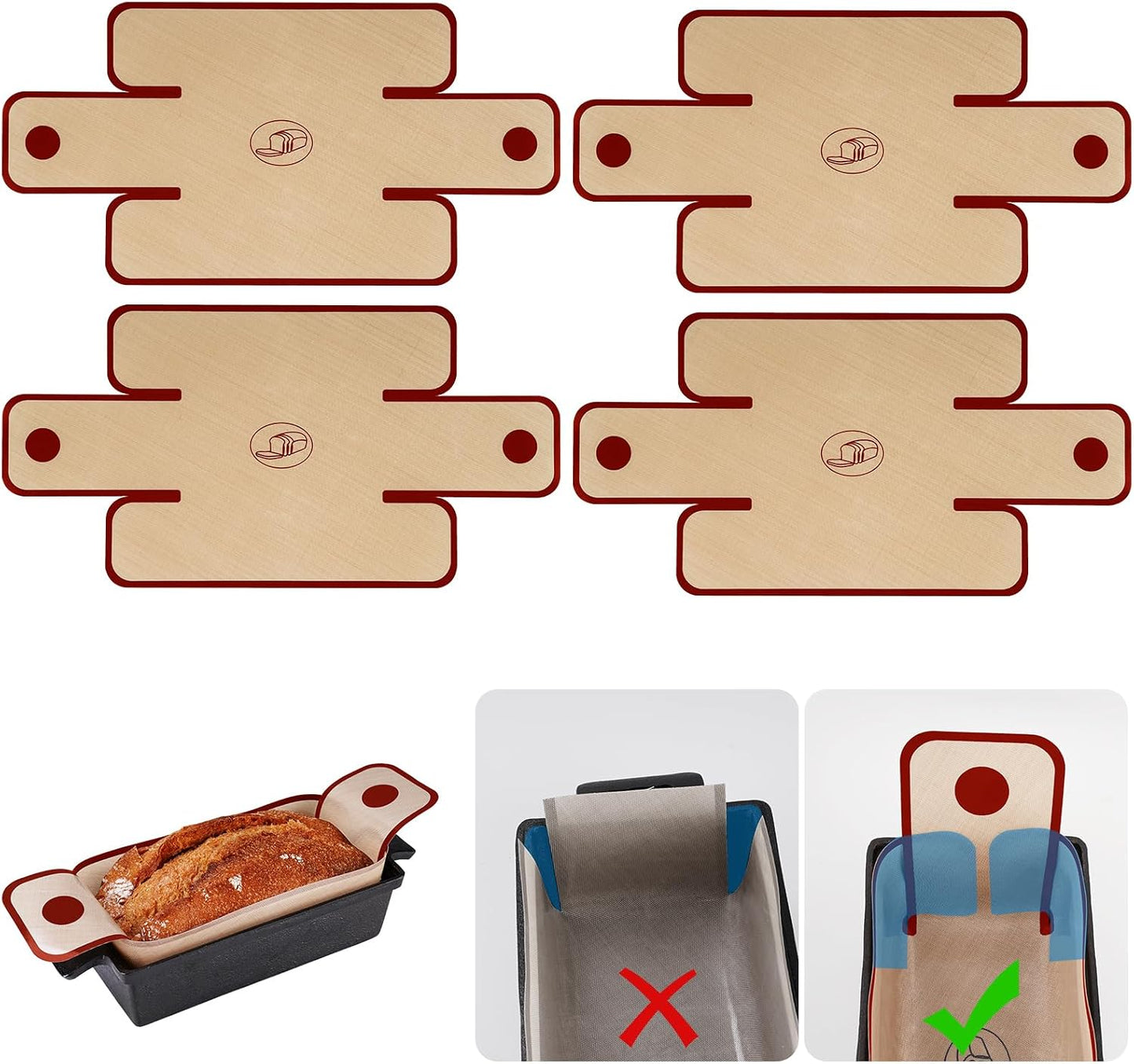 4 Forros Silicona Pan Reutilizables 9x5pulg Base Marrón
