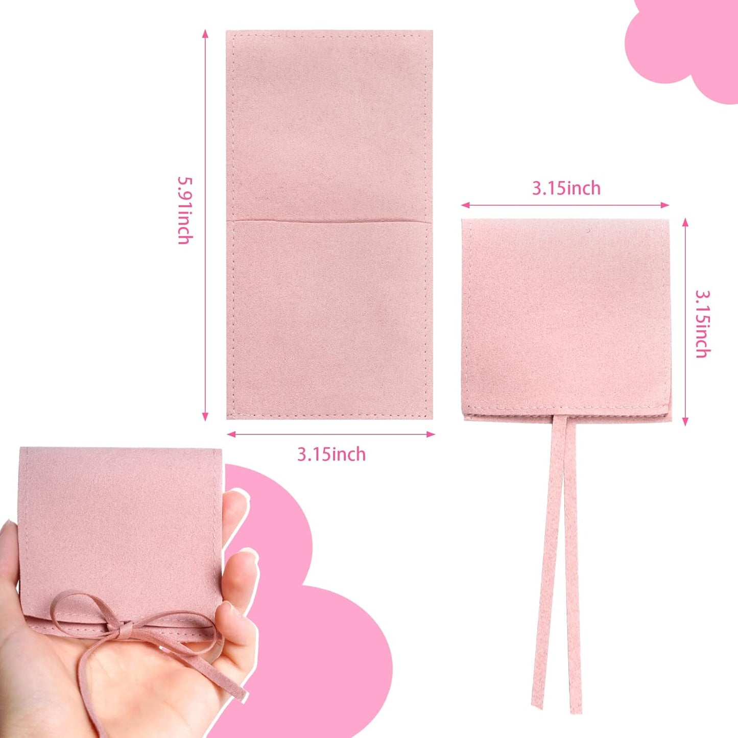Bolsas joyería 12 pzas microfibra 8x8cm con cuerdas