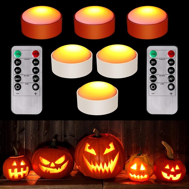 6 Luces Calabaza LED con Control y Temporizador