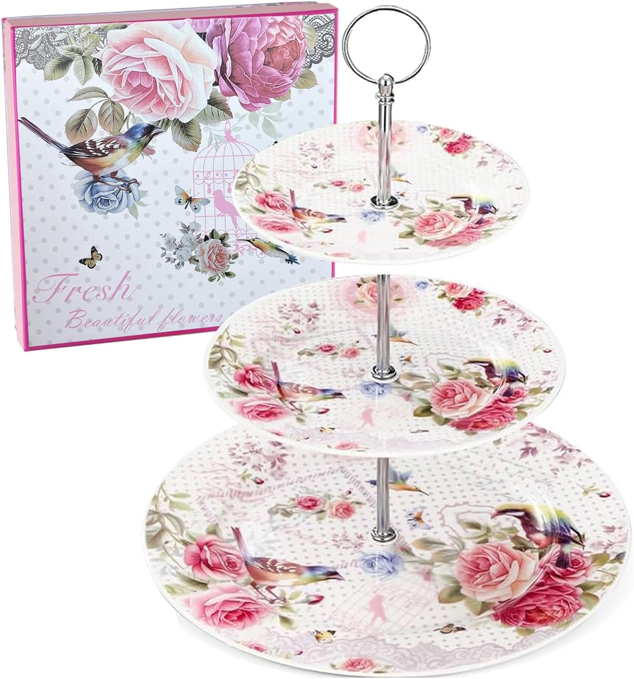Soporte cupcakes 3 niveles floral para bodas y fiestas