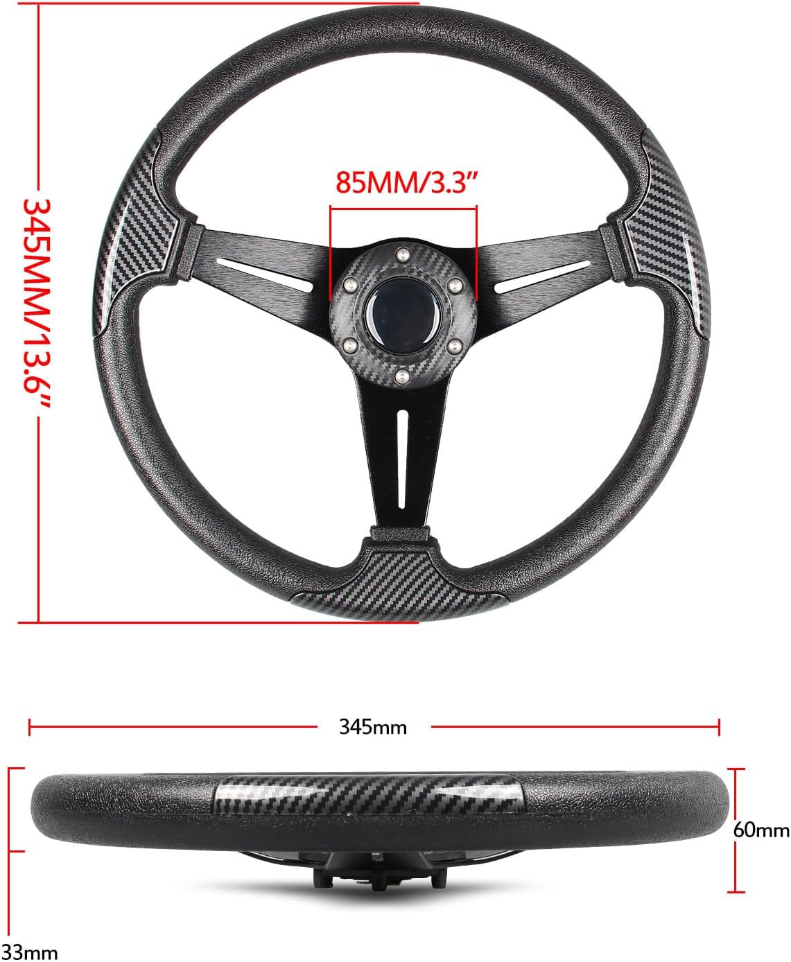 Volante carreras fibra carbono 13.8" plana 6 pernos aluminio