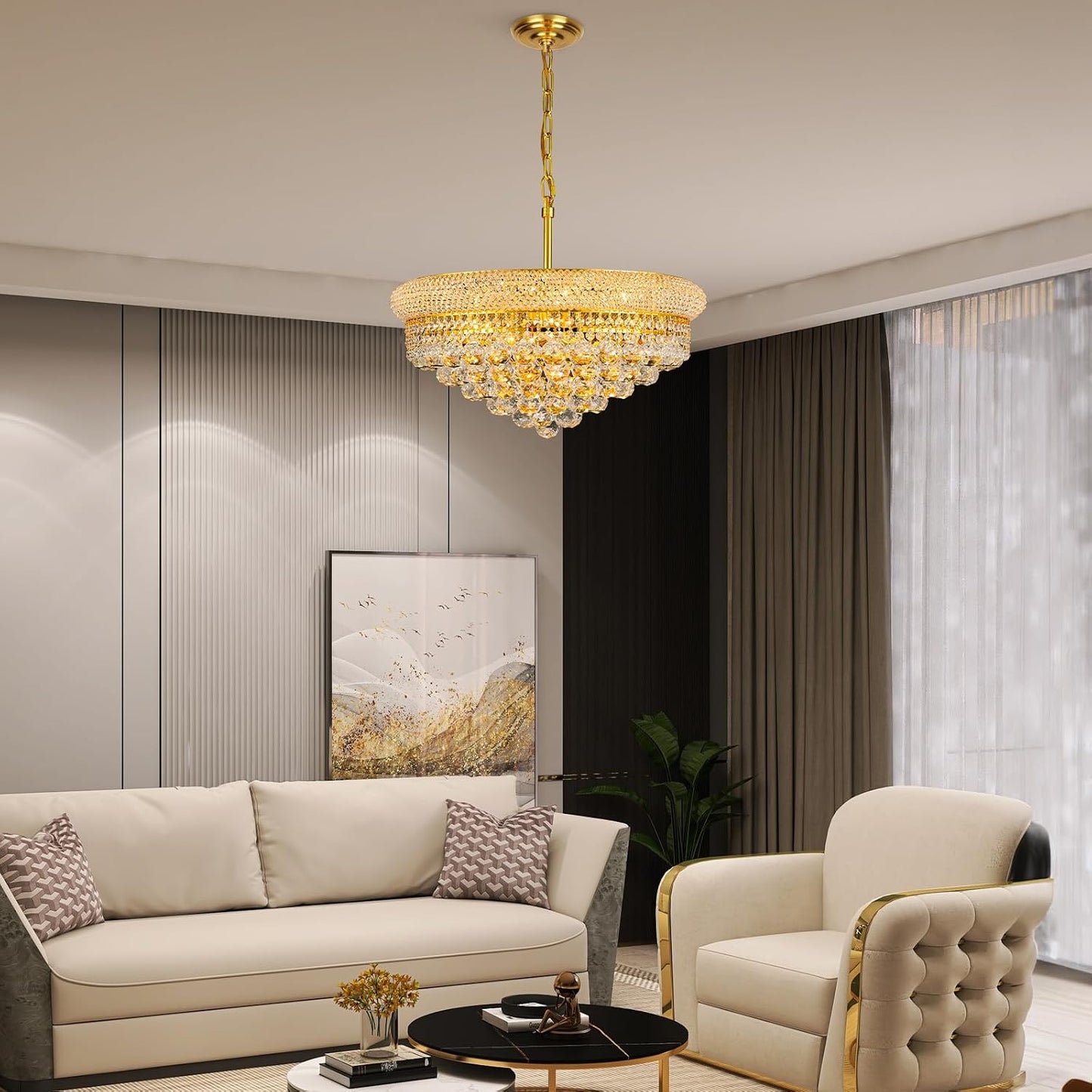Candelabro cristal estilo imperio 9 luces doradas