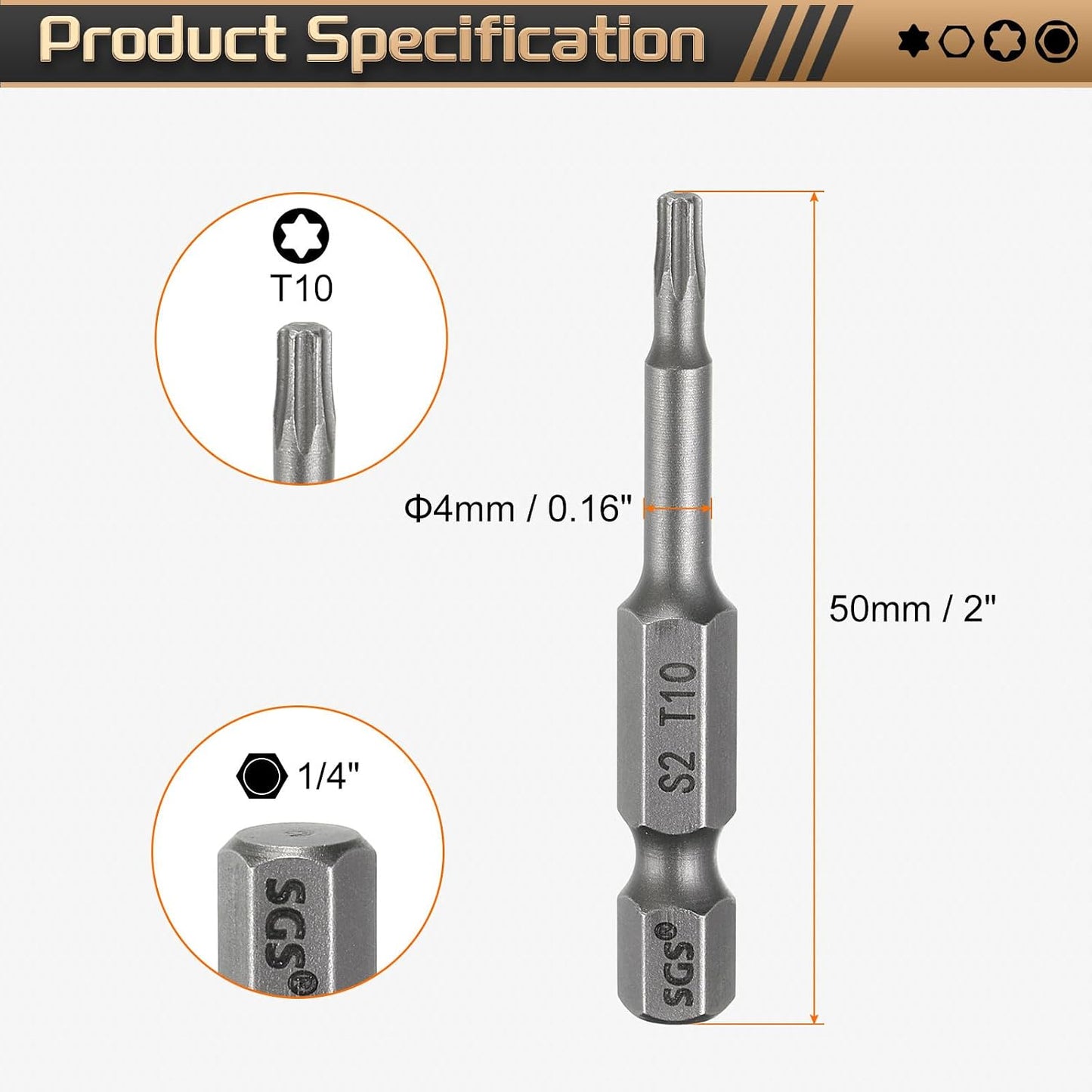 Broca destornillador Torx T10 1/4 pulg 2pulg magnética sin punta
